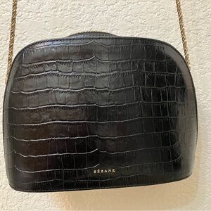 Sezane Victor Black Croc-Embossed Crossbody Bag